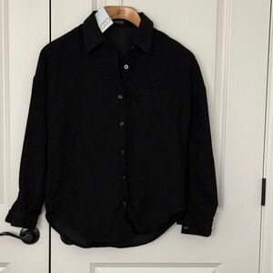 Black Corduroy Button-Up Shirt